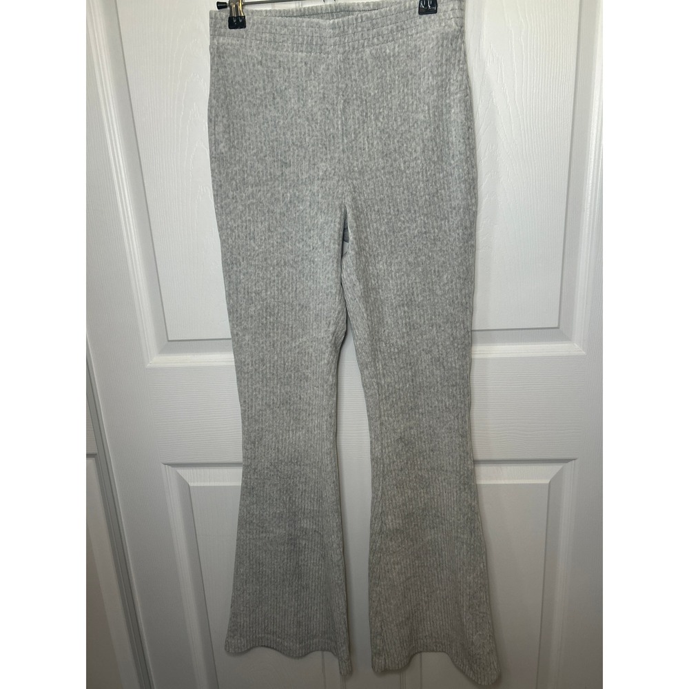 Aerie Groove On Gray Ribbed High Waisted Velour Flare Pant Small Loungewear